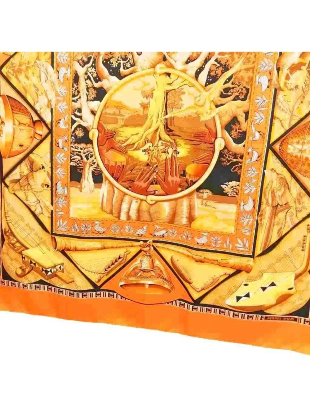 Hermes Au Son du Tam Carre 90 Large Scarf Orange